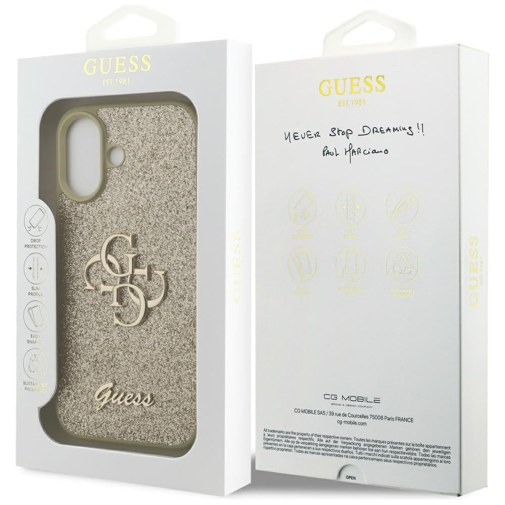 Funda para Apple iPhone 17, Guess, Fixed Glitter Big 4G, Dorada