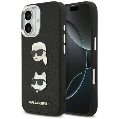Funda para Apple iPhone 17, Karl Lagerfeld, Grained Karl & Choupette's Heads Pins and Logo, Negra