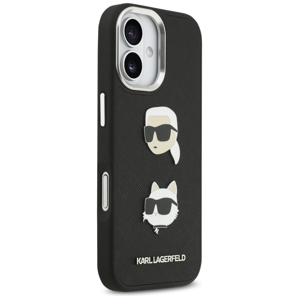 Funda para Apple iPhone 17, Karl Lagerfeld, Grained Karl & Choupette's Heads Pins and Logo, Negra