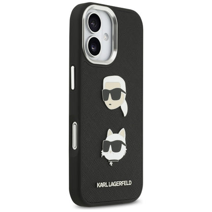 Funda para Apple iPhone 17, Karl Lagerfeld, Grained Karl & Choupette's Heads Pins and Logo, Negra