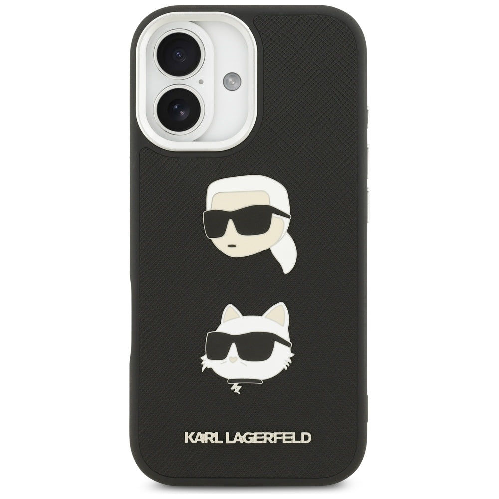 Funda para Apple iPhone 17, Karl Lagerfeld, Grained Karl & Choupette's Heads Pins and Logo, Negra