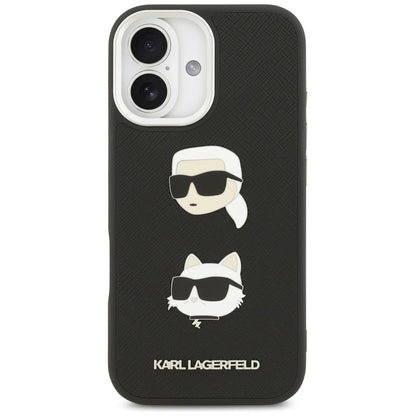 Funda para Apple iPhone 17, Karl Lagerfeld, Grained Karl & Choupette's Heads Pins and Logo, Negra