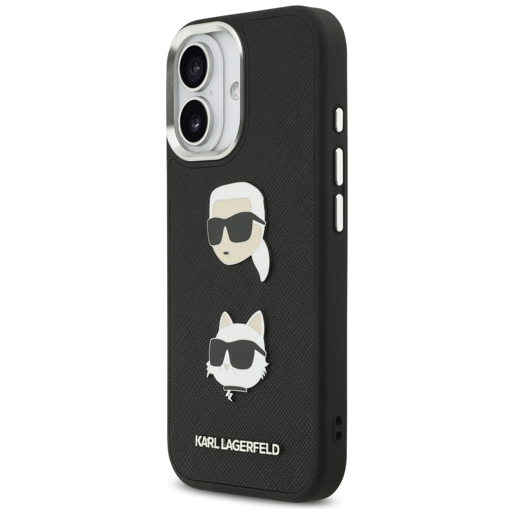 Funda para Apple iPhone 17, Karl Lagerfeld, Grained Karl & Choupette's Heads Pins and Logo, Negra