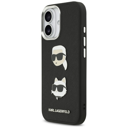 Funda para Apple iPhone 17, Karl Lagerfeld, Grained Karl & Choupette's Heads Pins and Logo, Negra