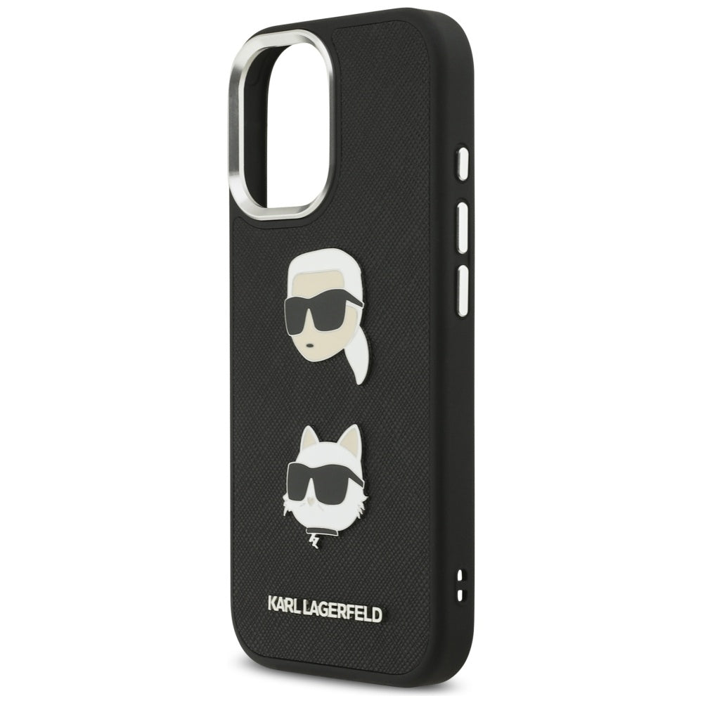 Funda para Apple iPhone 17, Karl Lagerfeld, Grained Karl & Choupette's Heads Pins and Logo, Negra