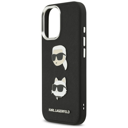 Funda para Apple iPhone 17, Karl Lagerfeld, Grained Karl & Choupette's Heads Pins and Logo, Negra