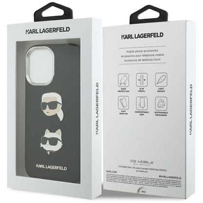 Funda para Apple iPhone 17, Karl Lagerfeld, Grained Karl & Choupette's Heads Pins and Logo, Negra