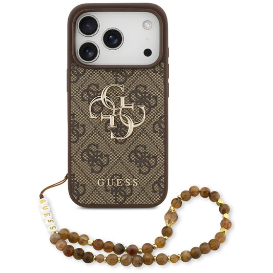 Funda para Apple iPhone 17 Pro, Guess, 4G Classic Logo con Correa de Perla, Marrón