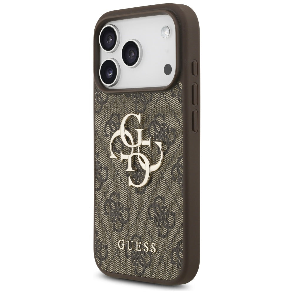 Funda para Apple iPhone 17 Pro, Guess, 4G Classic Logo con Correa de Perla, Marrón
