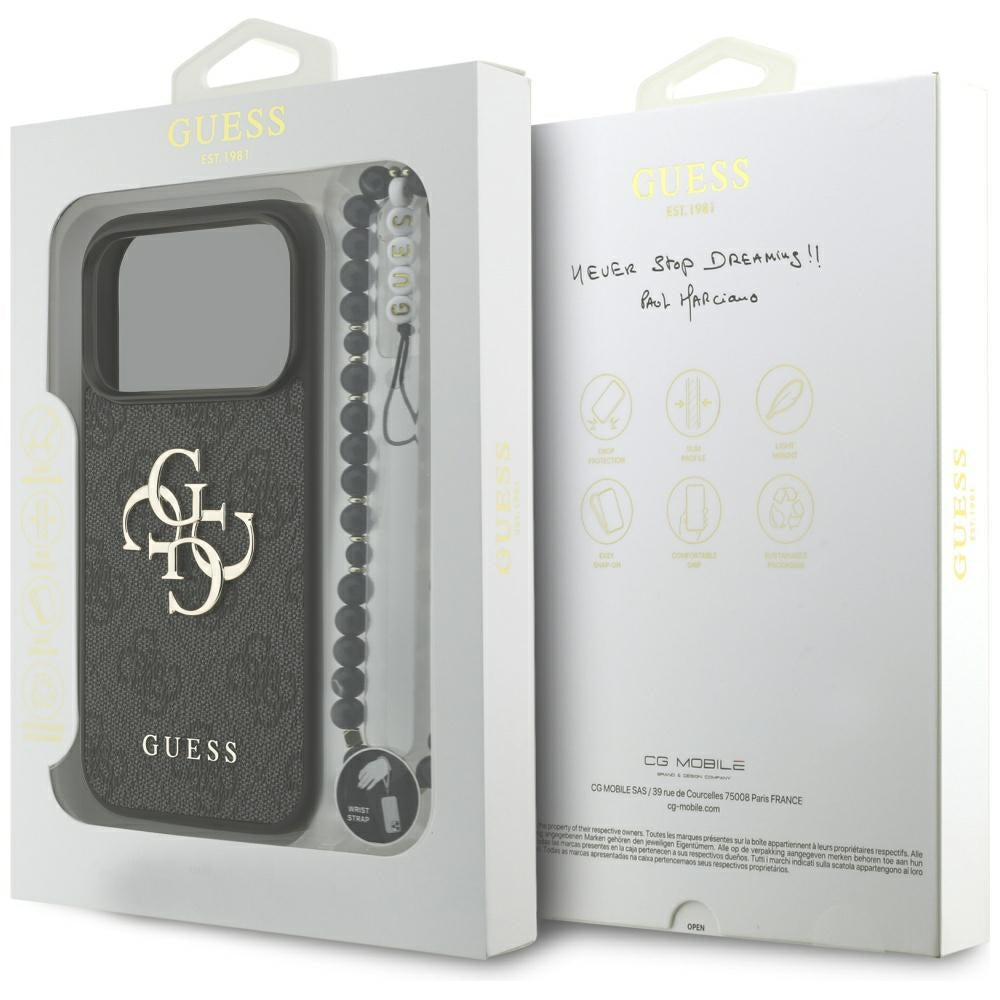 Funda para Apple iPhone 17 Pro, Guess, 4G Classic Logo con Correa, Negra