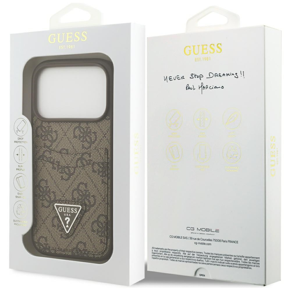 Funda para Apple iPhone 17 Pro, Guess, 4G Double Card Triangle, Marrón