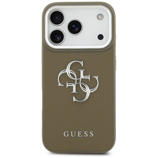 Funda para Apple iPhone 17 Pro, Guess, 4G Grained Big And Classic Logo, Marrón Plateado