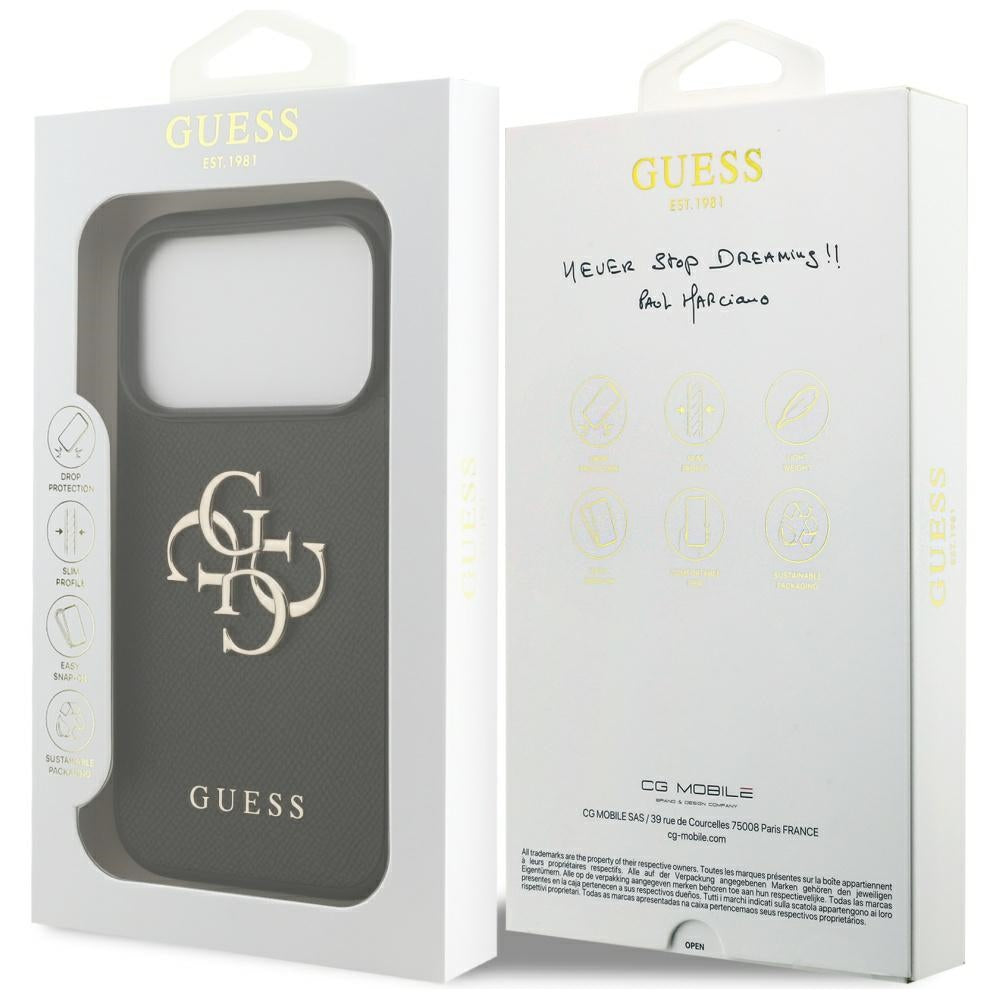 Funda para Apple iPhone 17 Pro, Guess, 4G Grained Big and Classic Logo, Negra