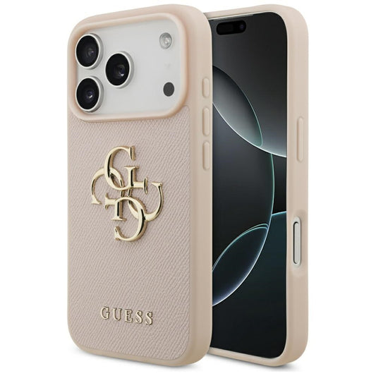 Funda para Apple iPhone 17 Pro, Guess, 4G Grained Big and Classic Logo, Rosa