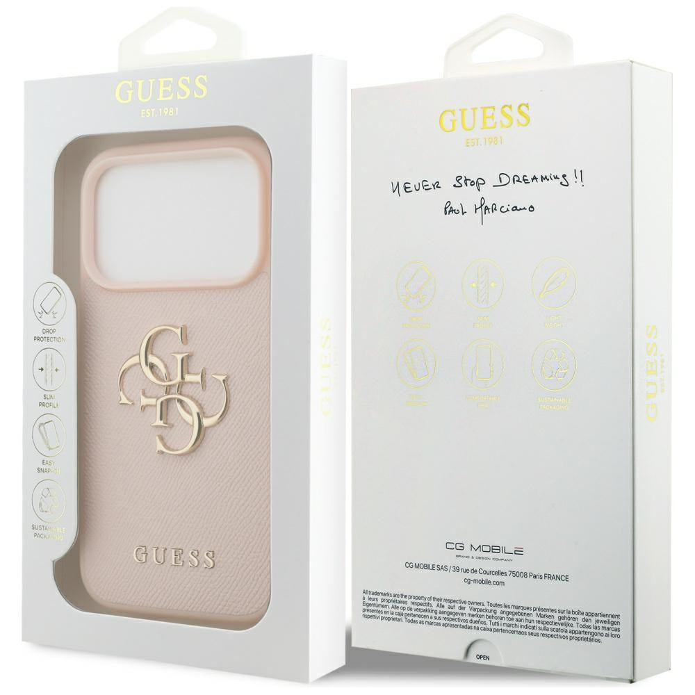 Funda para Apple iPhone 17 Pro, Guess, 4G Grained Big and Classic Logo, Rosa