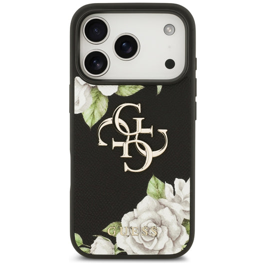Funda para Apple iPhone 17 Pro, Guess, 4G Grained Roses Big Logo, Negra
