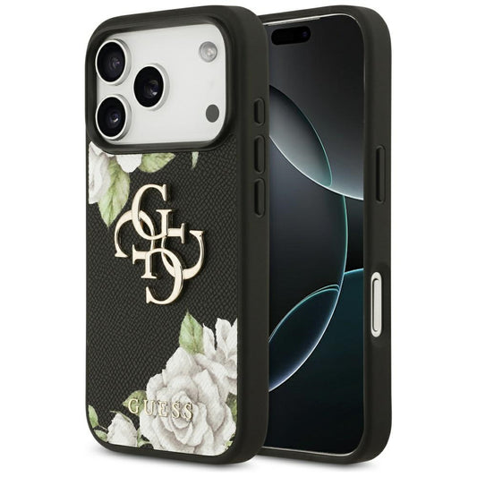 Funda para Apple iPhone 17 Pro, Guess, 4G Grained Roses Big Logo, Negra