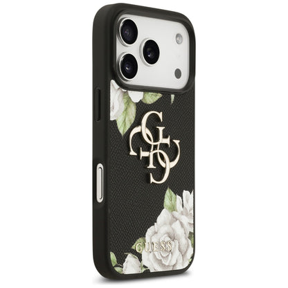 Funda para Apple iPhone 17 Pro, Guess, 4G Grained Roses Big Logo, Negra
