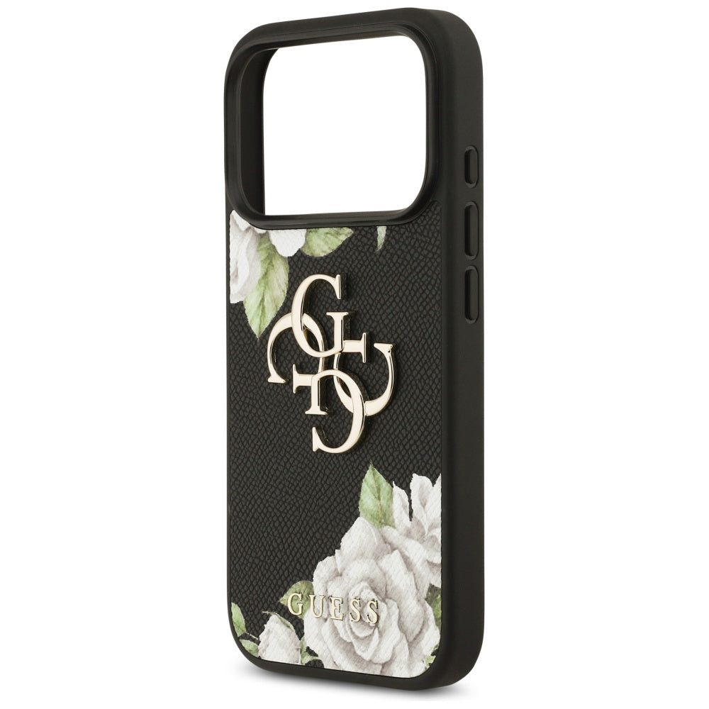 Funda para Apple iPhone 17 Pro, Guess, 4G Grained Roses Big Logo, Negra