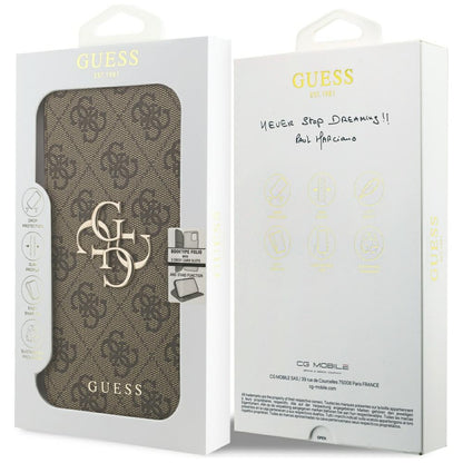 Funda para Apple iPhone 17 Pro, Guess, Logo Metal 4G, Marrón