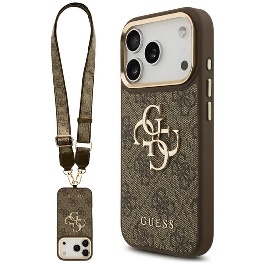 Funda para Apple iPhone 17 Pro, Guess, Big 4G Classic Logo with Big Strap, Marrón