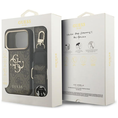 Funda para Apple iPhone 17 Pro, Guess, Big 4G Classic Logo with Big Strap, Marrón