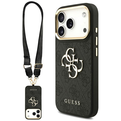 Funda para Apple iPhone 17 Pro, Guess, Big 4G Classic Logo with Big Strap, Negra