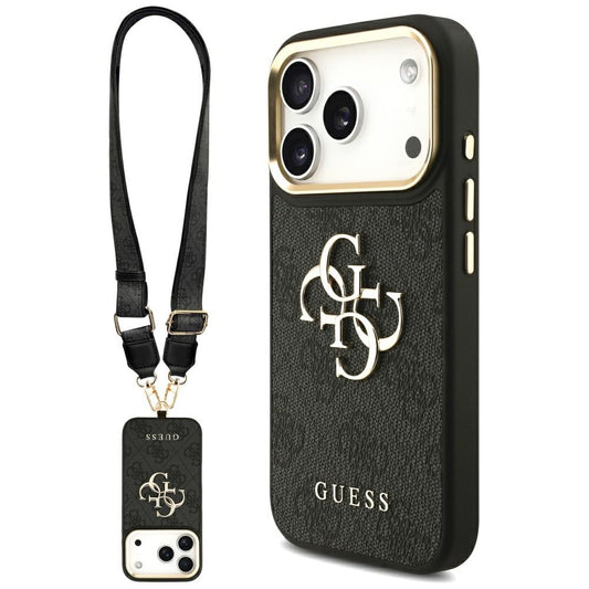 Funda para Apple iPhone 17 Pro, Guess, Big 4G Classic Logo with Big Strap, Negra