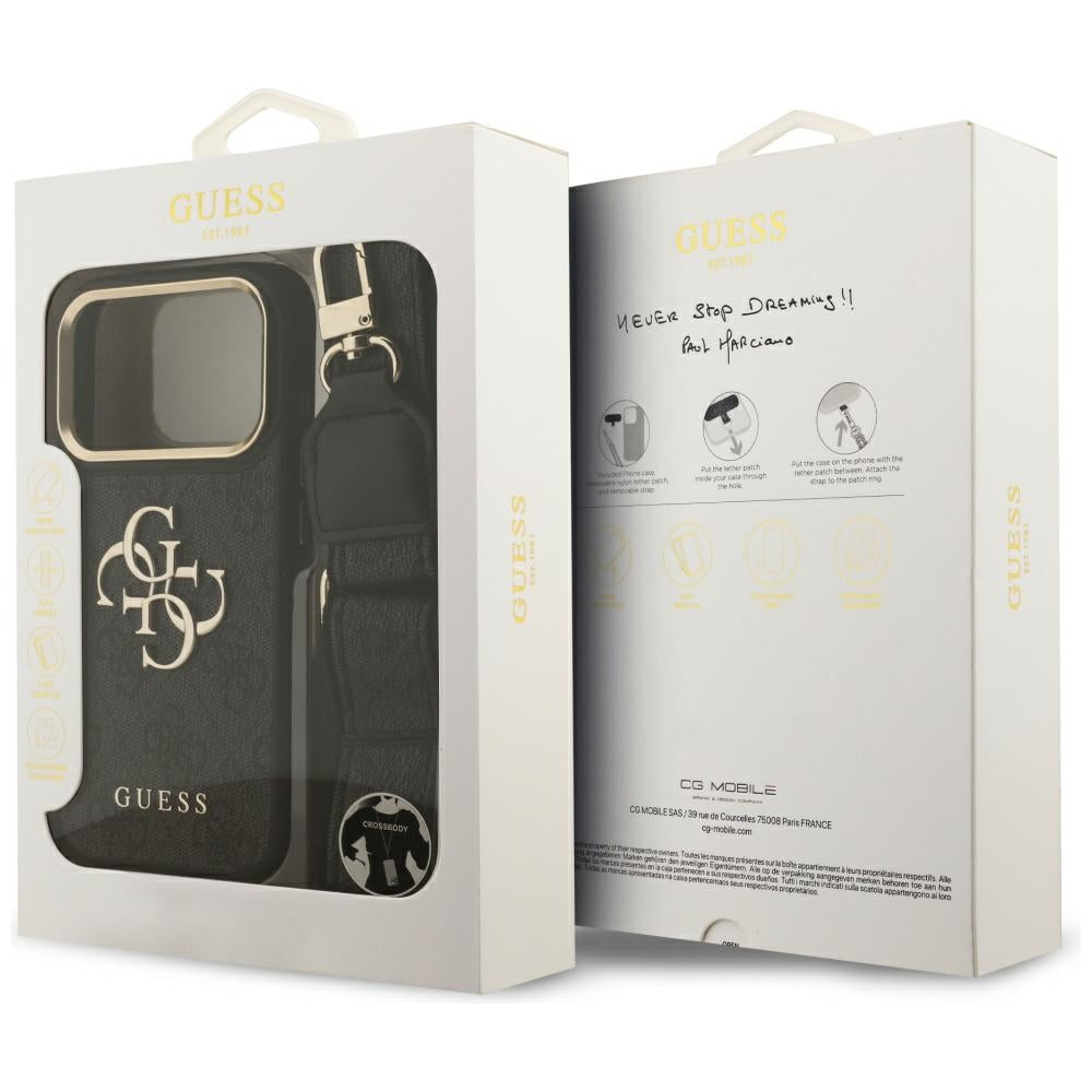 Funda para Apple iPhone 17 Pro, Guess, Big 4G Classic Logo with Big Strap, Negra