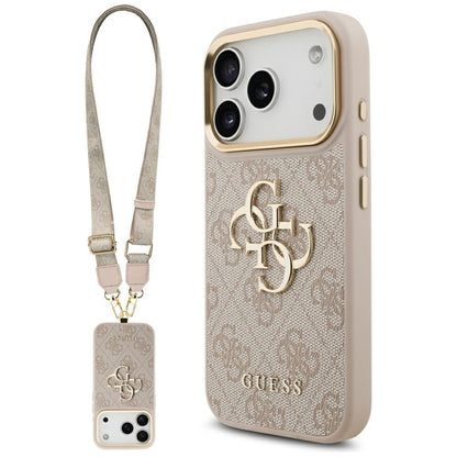 Funda para Apple iPhone 17 Pro, Guess, Big 4G Classic Logo with Big Strap, Rosa