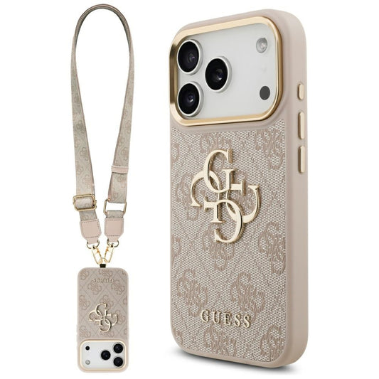 Funda para Apple iPhone 17 Pro, Guess, Big 4G Classic Logo with Big Strap, Rosa