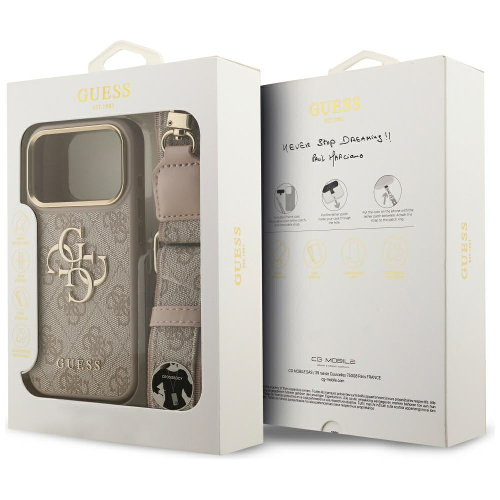 Funda para Apple iPhone 17 Pro, Guess, Big 4G Classic Logo with Big Strap, Rosa
