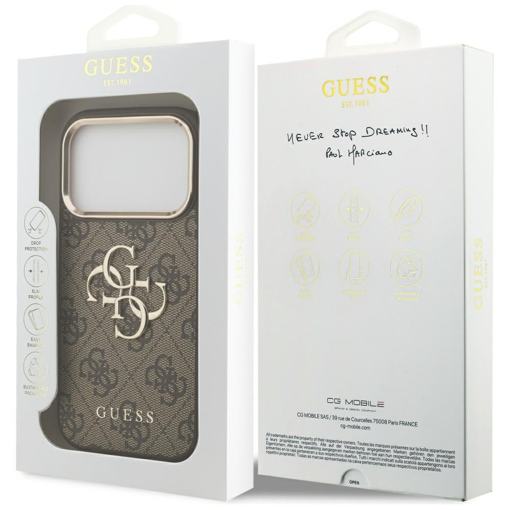 Funda para Apple iPhone 17 Pro, Guess, Big 4G Logo Classic, Marrón Dorado.