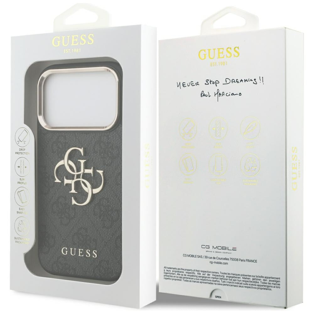 Funda para Apple iPhone 17 Pro, Guess, Big 4G Logo Classic, Negra Dorada