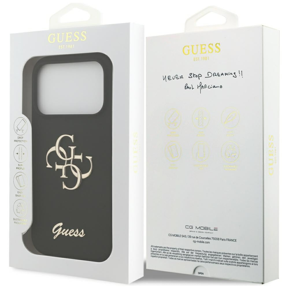 Funda para Apple iPhone 17 Pro, Guess, Big 4G Script, Negra