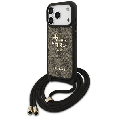 Funda para Apple iPhone 17 Pro, Guess, Crossbody Cord 4G Big Log, Marrón