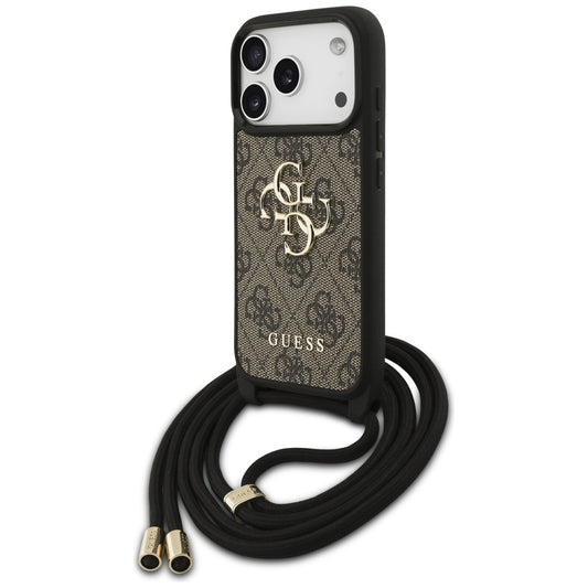 Funda para Apple iPhone 17 Pro, Guess, Crossbody Cord 4G Big Log, Marrón