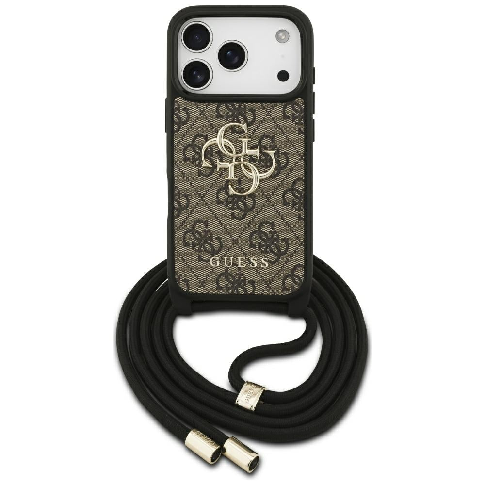 Funda para Apple iPhone 17 Pro, Guess, Crossbody Cord 4G Big Log, Marrón