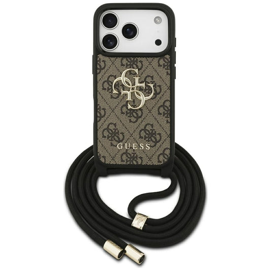 Funda para Apple iPhone 17 Pro, Guess, Crossbody Cord 4G Big Log, Marrón