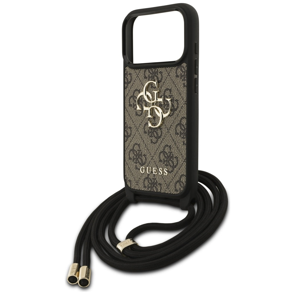 Funda para Apple iPhone 17 Pro, Guess, Crossbody Cord 4G Big Log, Marrón
