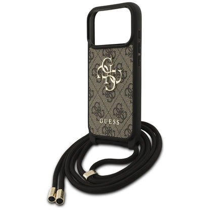 Funda para Apple iPhone 17 Pro, Guess, Crossbody Cord 4G Big Log, Marrón