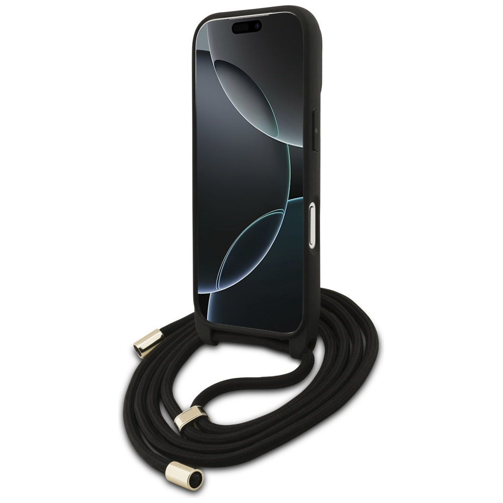Funda para Apple iPhone 17 Pro, Guess, Crossbody Cord 4G Big Log, Marrón