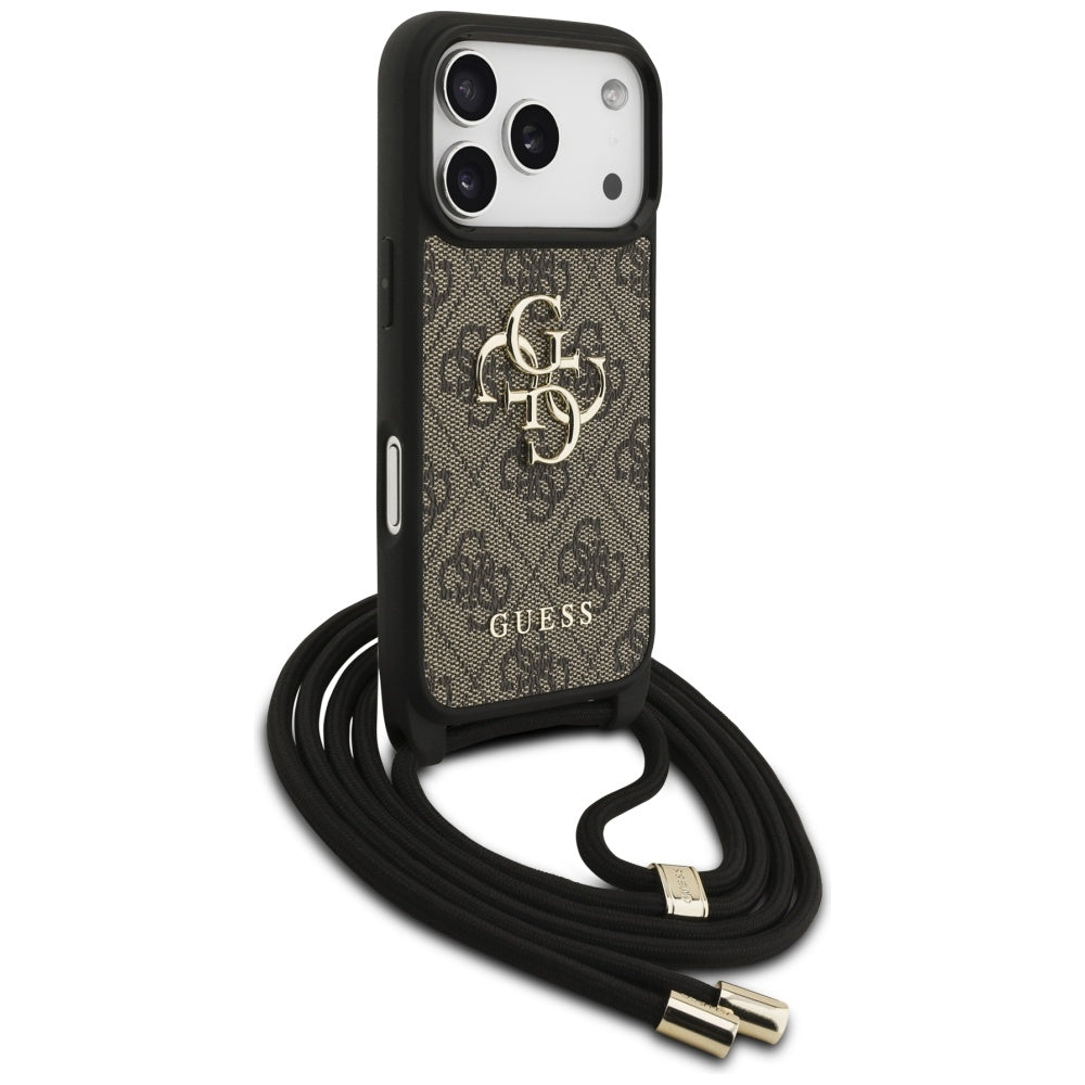 Funda para Apple iPhone 17 Pro, Guess, Crossbody Cord 4G Big Log, Marrón