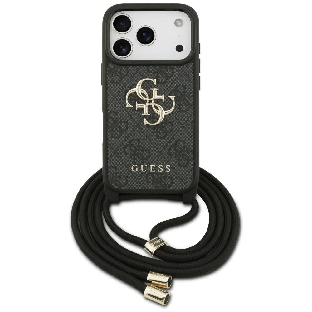 Funda para Apple iPhone 17 Pro, Guess, Crossbody Cord 4G Big Log, Negra