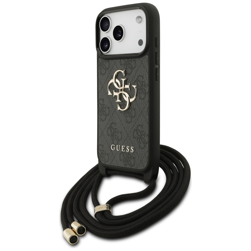 Funda para Apple iPhone 17 Pro, Guess, Crossbody Cord 4G Big Log, Negra