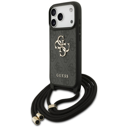 Funda para Apple iPhone 17 Pro, Guess, Crossbody Cord 4G Big Log, Negra