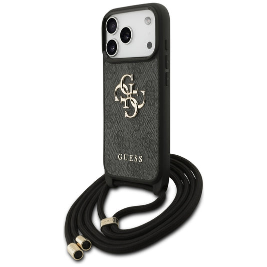 Funda para Apple iPhone 17 Pro, Guess, Crossbody Cord 4G Big Log, Negra