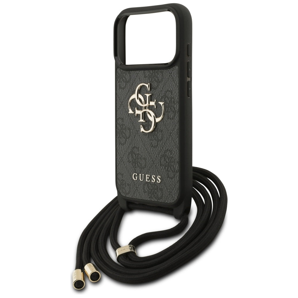 Funda para Apple iPhone 17 Pro, Guess, Crossbody Cord 4G Big Log, Negra