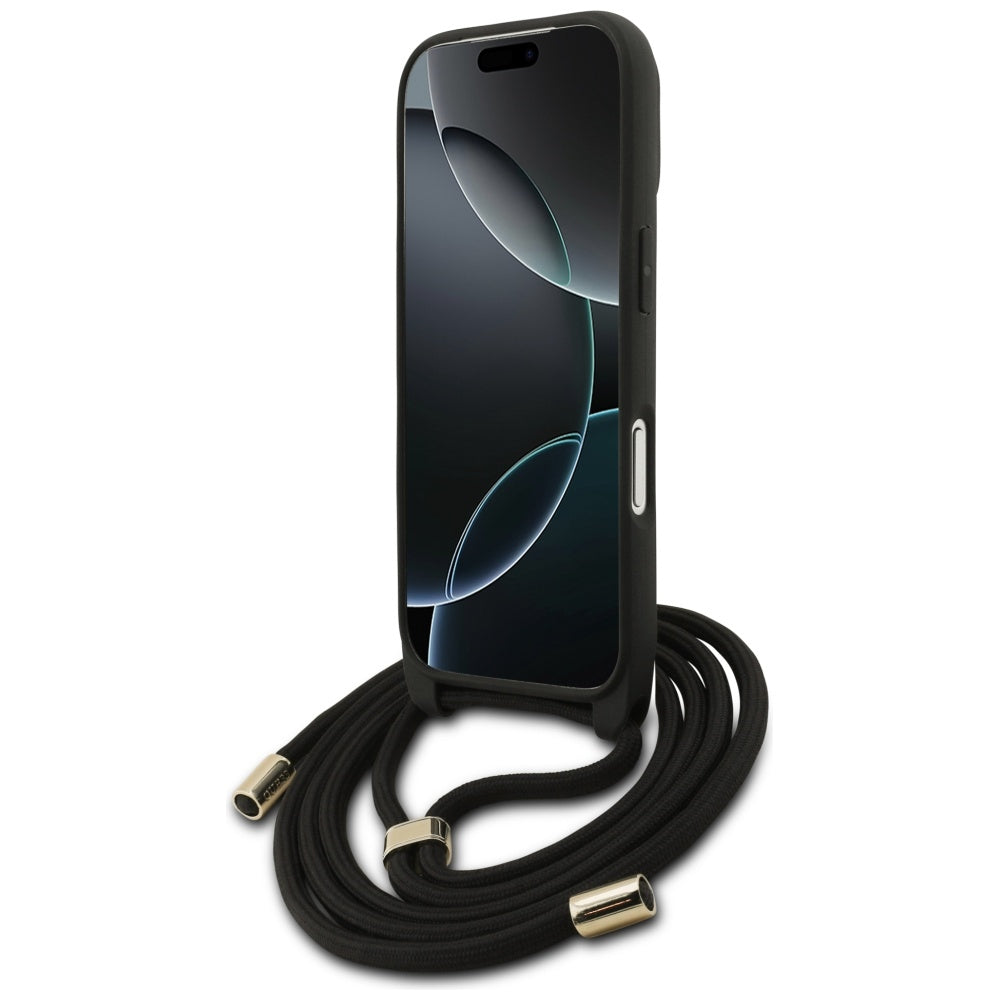 Funda para Apple iPhone 17 Pro, Guess, Crossbody Cord 4G Big Log, Negra