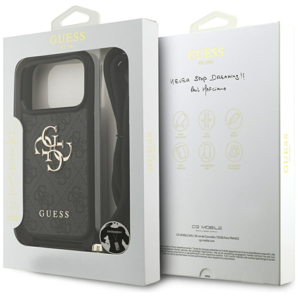 Funda para Apple iPhone 17 Pro, Guess, Crossbody Cord 4G Big Log, Negra